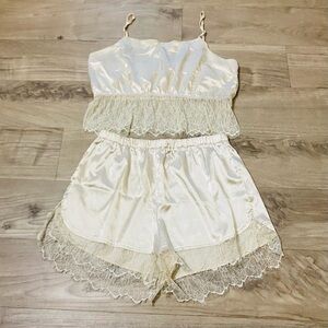 Cider Satin Lace Pajama Set Sz XL Ivory Bridal Sleepwear Honeymoon Cami & Shorts